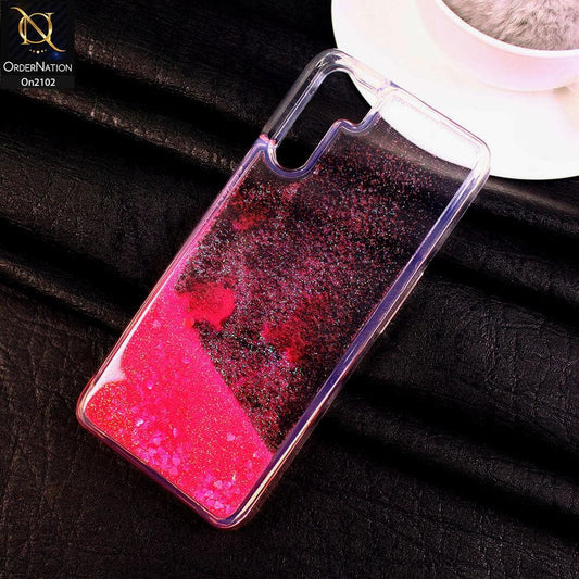 Oppo F15 - Pink - Cute Love Hearts Liquid Glitter Pc Back Case