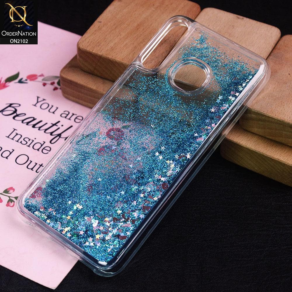 Infinix Hot 8 Cover - Blue - Cute Love Hearts Liquid Glitter Pc Back Case