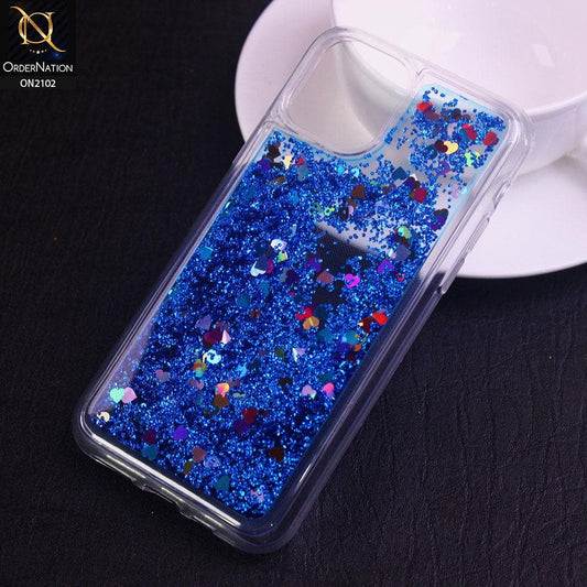 iPhone 11 Cover - Blue - Cute Love Hearts Liquid Glitter Pc Back Case