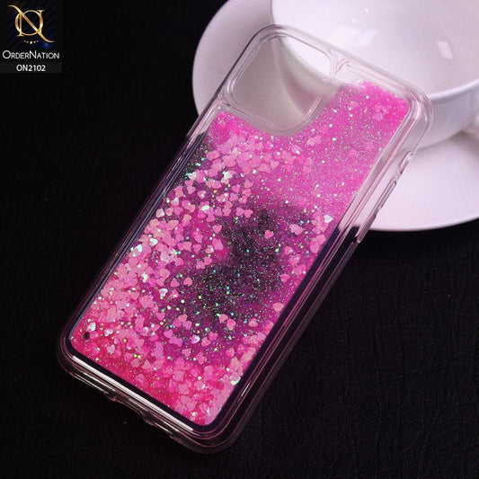 iPhone 11 Cover - Light Pink - Cute Love Hearts Liquid Glitter Pc Back Case