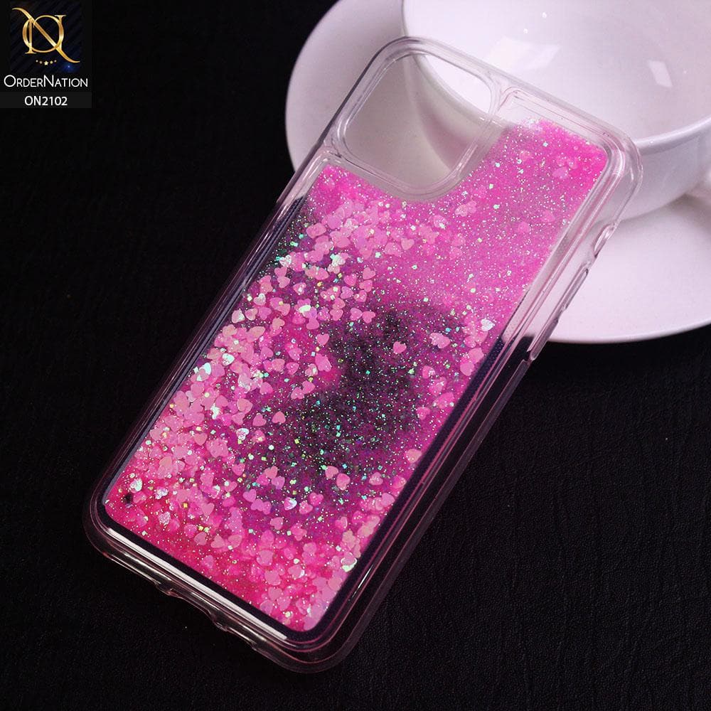 iPhone 11 Pro Cover - Light Pink - Cute Love Hearts Liquid Glitter Pc Back Case