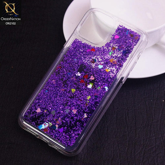 iPhone 11 Pro Cover - Purple - Cute Love Hearts Liquid Glitter Pc Back Case