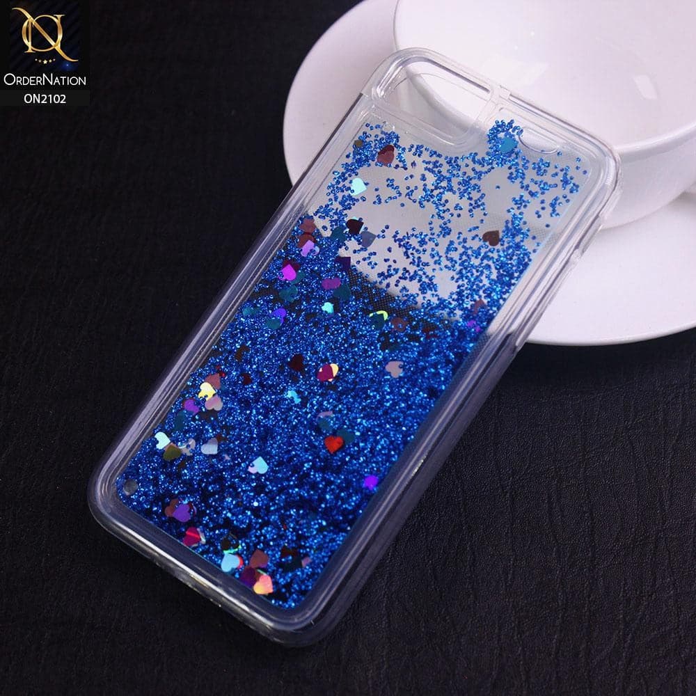 iPhone 6S / 6 Cover - Blue - Cute Love Hearts Liquid Glitter Pc Back Case