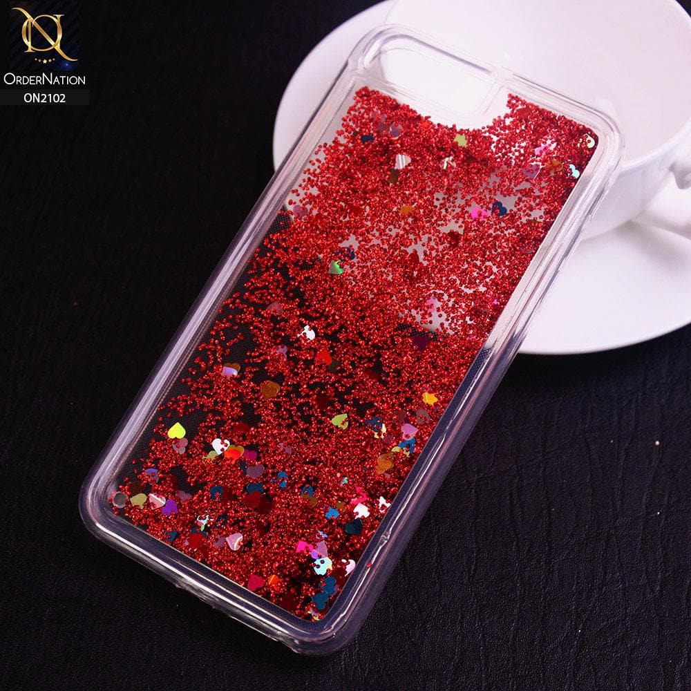 iPhone 6s Plus / 6 Plus Cover - Red - Cute Love Hearts Liquid Glitter Pc Back Case