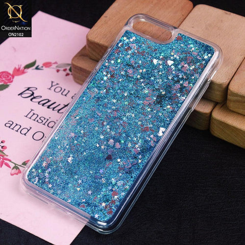 iPhone 8 Plus / 7 Plus Cover - Blue - Cute Love Hearts Liquid Glitter Pc Back Case