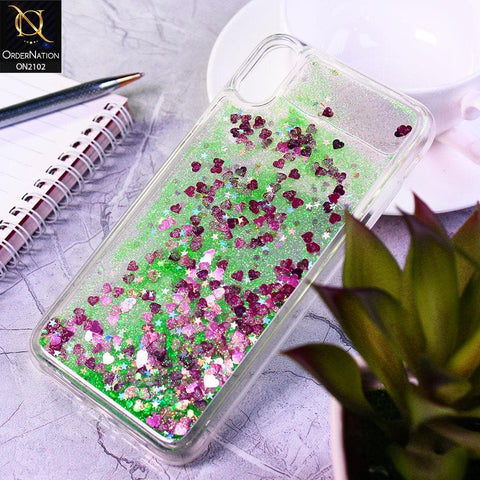 iPhone XS Max Cover - Sea Green - Cute Love Hearts Liquid Glitter Pc Back Case