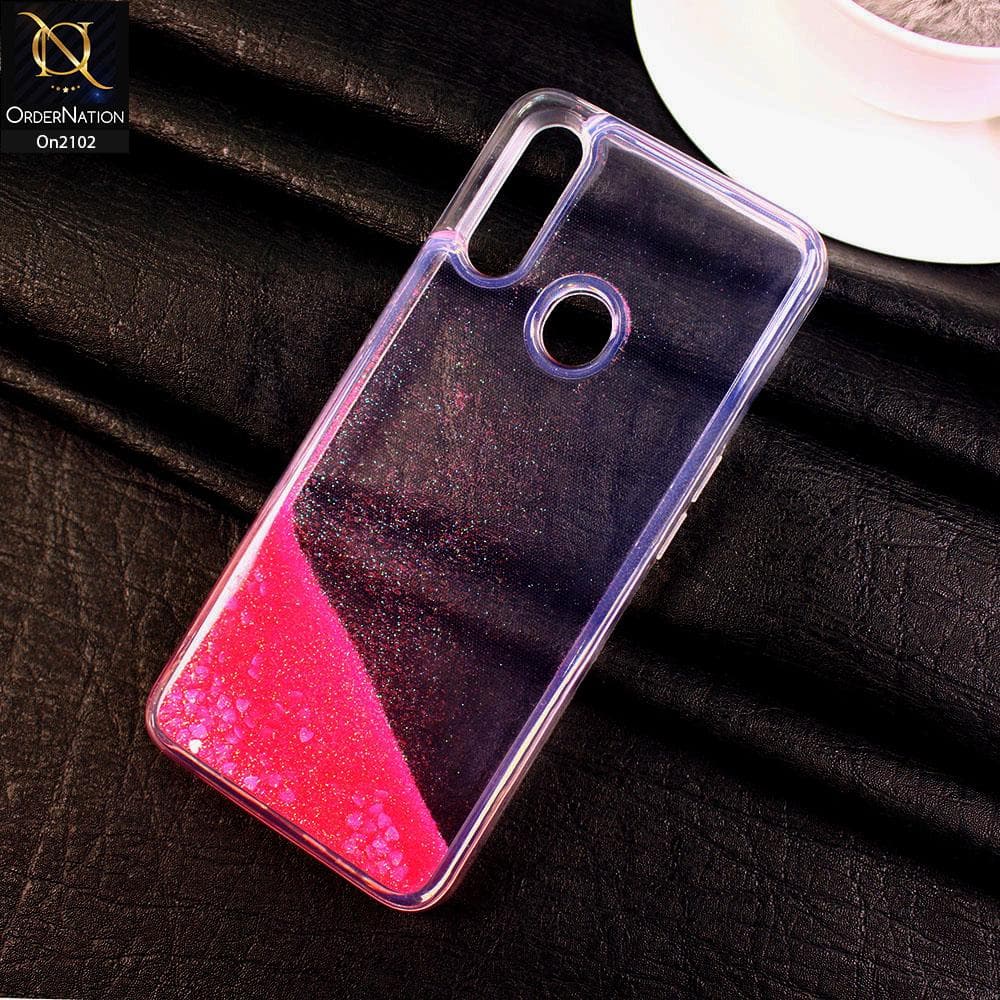 Oppo A8 - Pink - Cute Love Hearts Liquid Glitter Pc Back Case