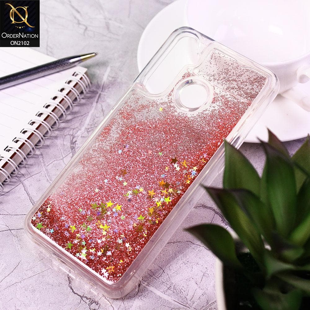 Realme 5 Pro Cover - Light Pink - Cute Love Hearts Liquid Glitter Pc Back Case