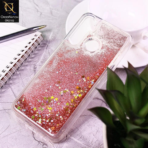 Realme 5 Pro Cover - Light Pink - Cute Love Hearts Liquid Glitter Pc Back Case