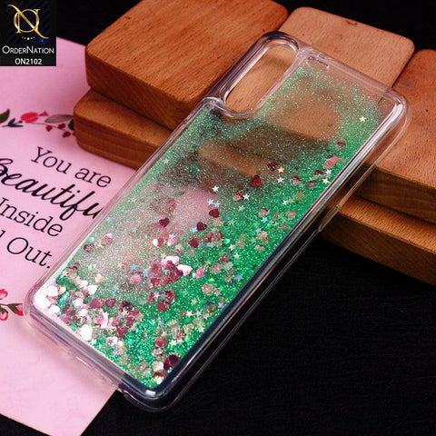 Vivo S1 Cover - Green - Cute Love Hearts Liquid Glitter Pc Back Case