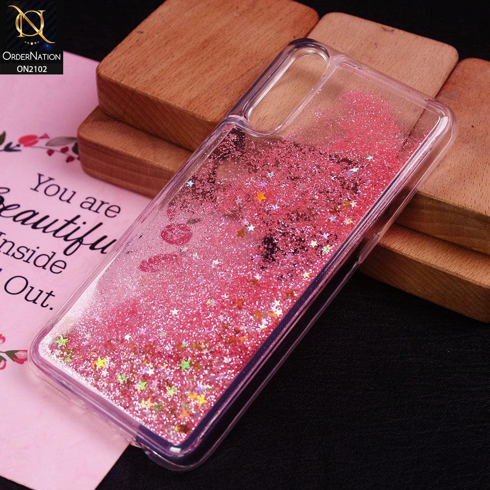 Vivo S1 Cover - Light Pink - Cute Love Hearts Liquid Glitter Pc Back Case