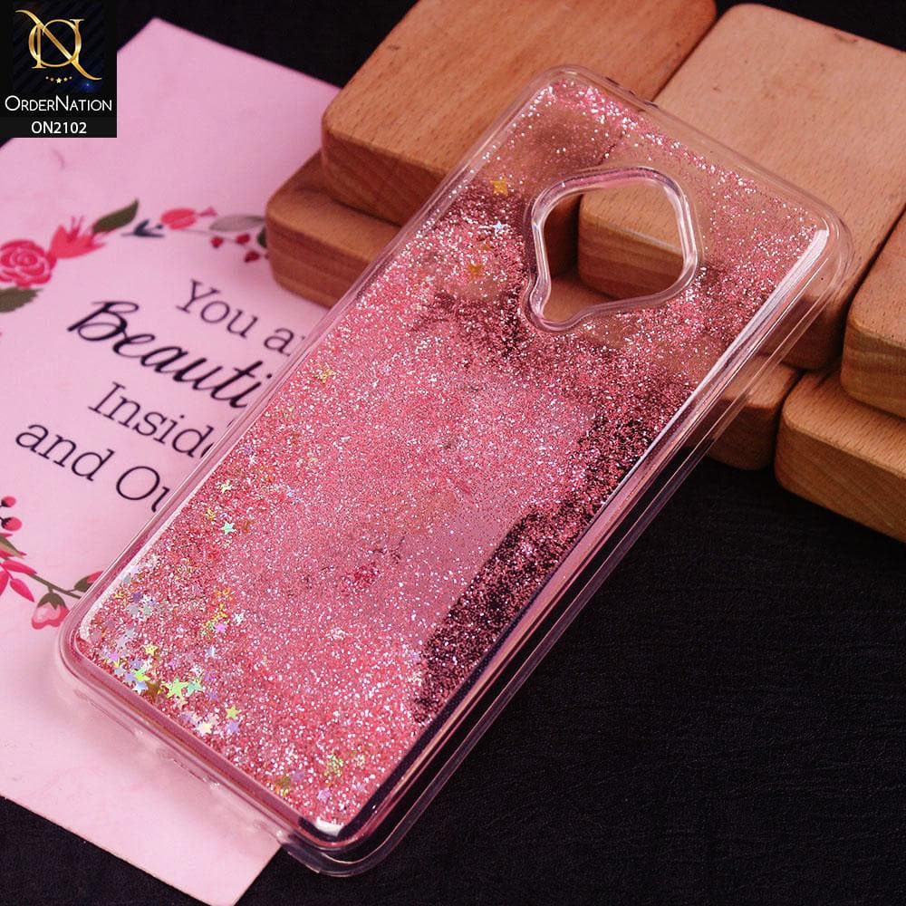 Vivo S1 Pro Cover - Pink - Cute Love Hearts Liquid Glitter Pc Back Case
