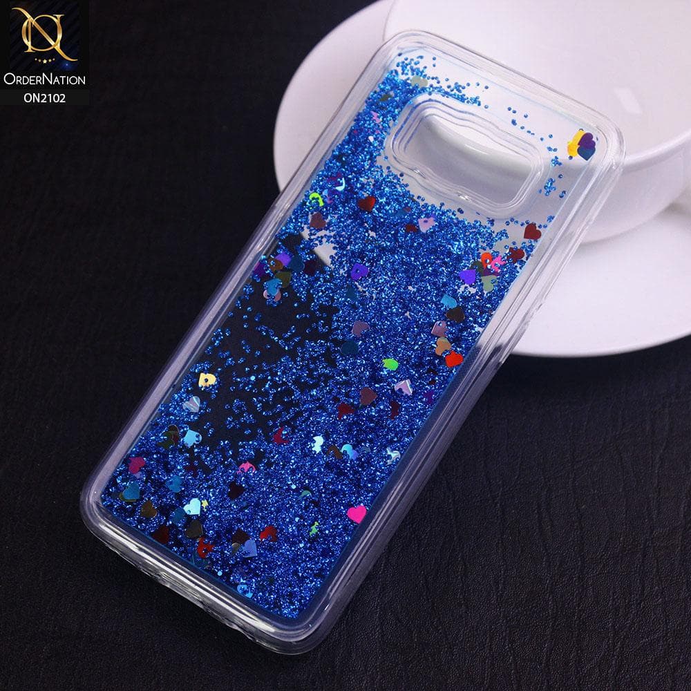 Samsung Galaxy S8 Cover - Blue - Cute Love Hearts Liquid Glitter Pc Back Case