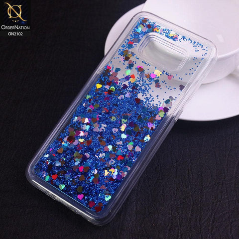 Samsung Galaxy S8 Plus Cover - Blue - Cute Love Hearts Liquid Glitter Pc Back Case