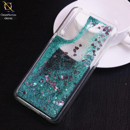 Vivo V15 Pro Cover - Sea Green - Cute Love Hearts Liquid Glitter Pc Back Case