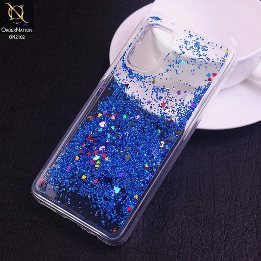 Vivo V17 Cover - Blue - Cute Love Hearts Liquid Glitter Pc Back Case