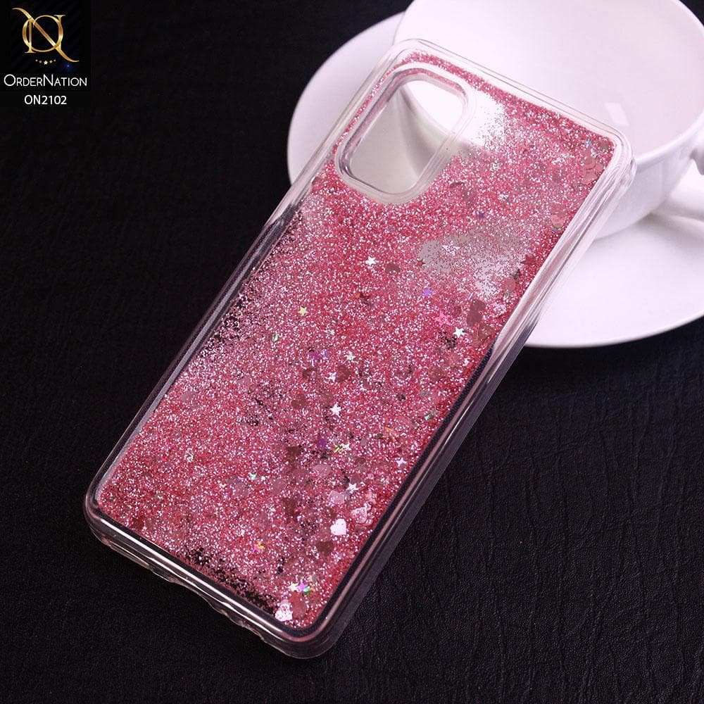 Vivo V17 Cover - Pink - Cute Love Hearts Liquid Glitter Pc Back Case