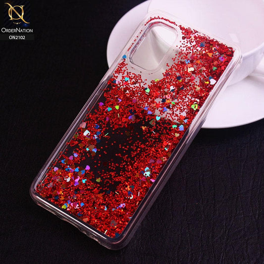 Vivo V17 Cover - Red - Cute Love Hearts Liquid Glitter Pc Back Case