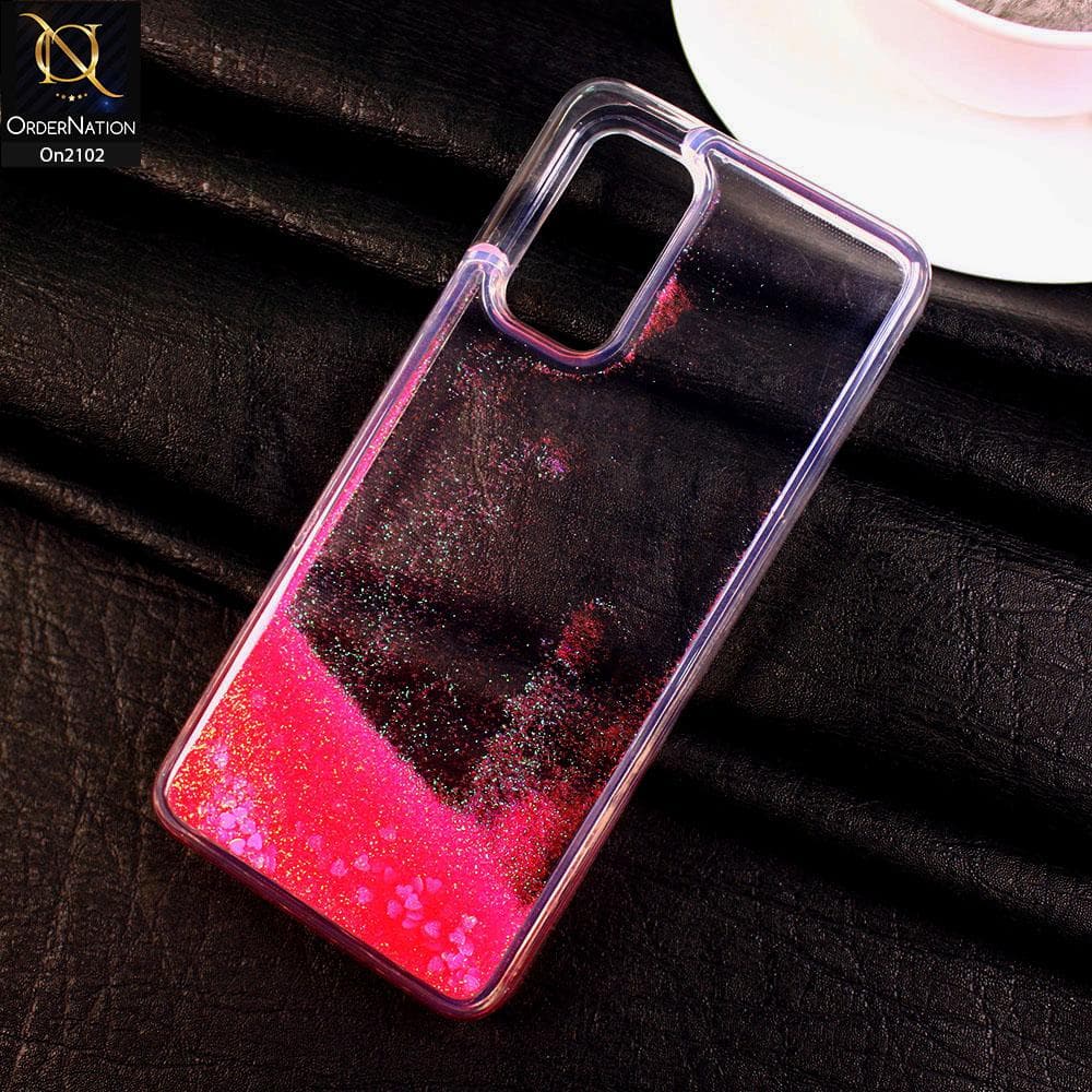 Vivo V19 - Pink - Cute Love Hearts Liquid Glitter Pc Back Case