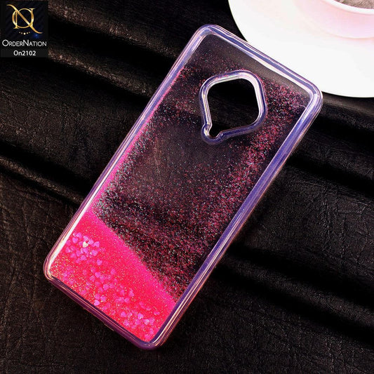 Vivo S1 Pro - Pink - Cute Love Hearts Liquid Glitter Pc Back Case