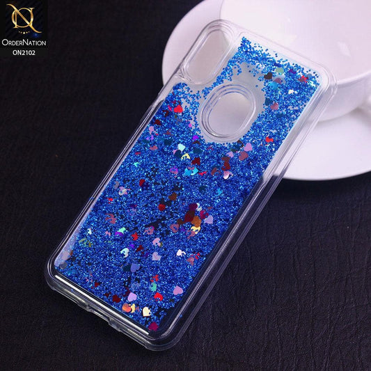 Huawei Y6 2019 / Y6 Prime 2019 Cover - Blue - Cute Love Hearts Liquid Glitter Pc Back Case