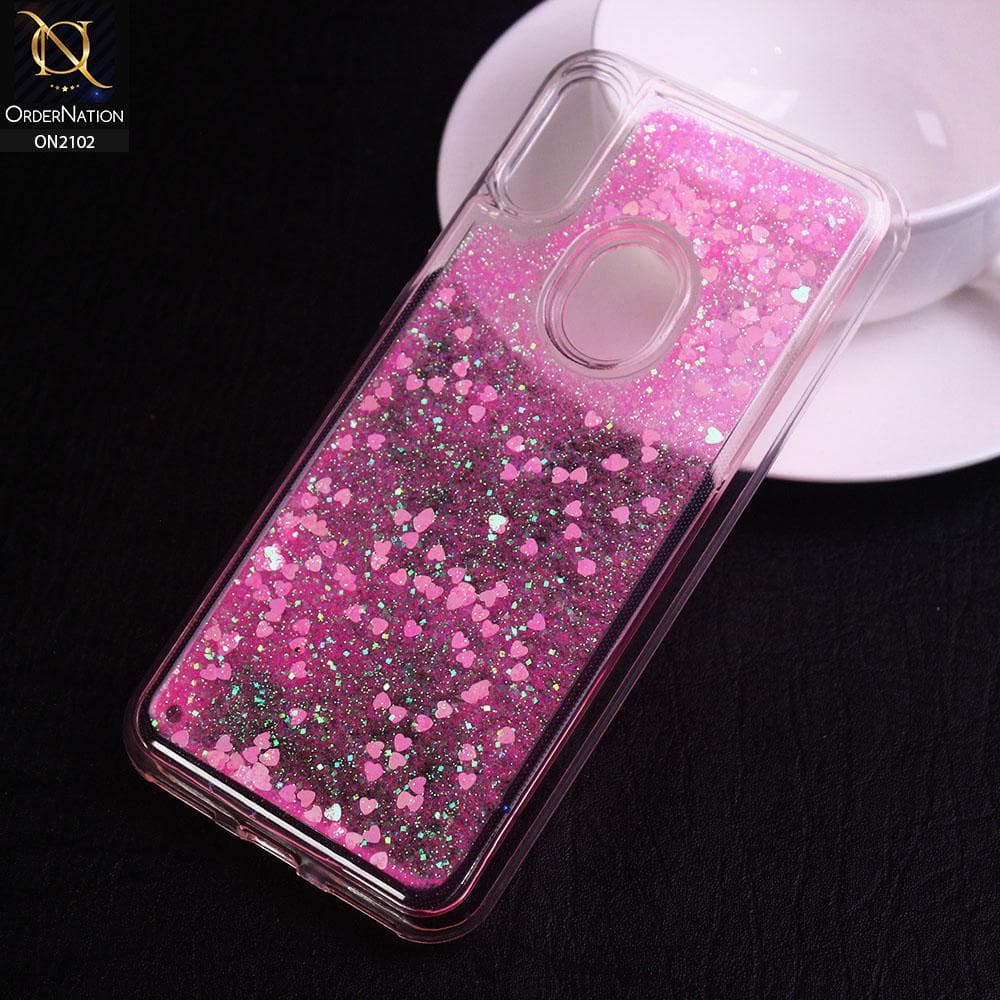 Huawei Y6 2019 / Y6 Prime 2019 Cover - Light Pink - Cute Love Hearts Liquid Glitter Pc Back Case