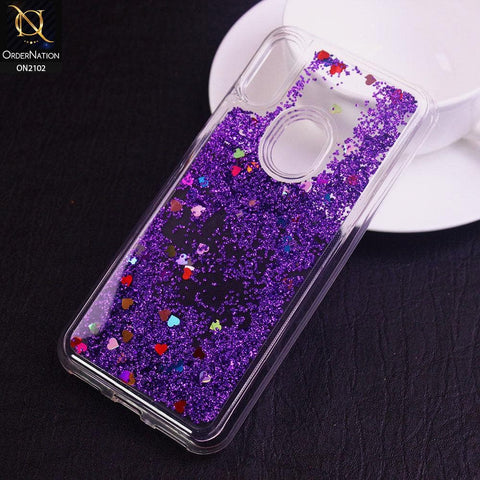 Huawei Y6 2019 / Y6 Prime 2019 Cover - Purple - Cute Love Hearts Liquid Glitter Pc Back Case