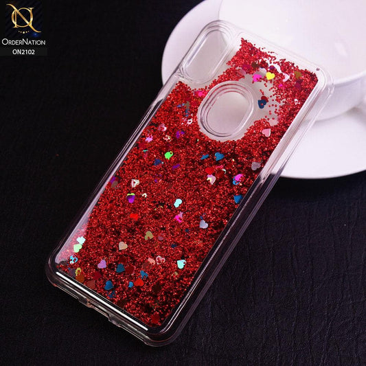 Huawei Y6s 2019 Cover - Red - Cute Love Hearts Liquid Glitter Pc Back Case