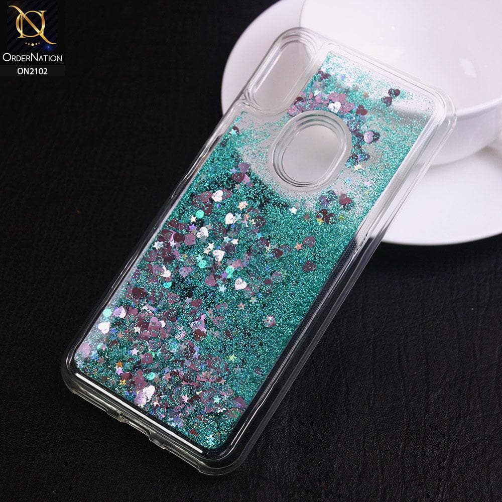 Huawei Y6 2019 / Y6 Prime 2019 Cover - Sea Green - Cute Love Hearts Liquid Glitter Pc Back Case