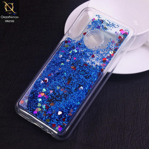 Huawei Y7P Cover - Blue - Cute Love Hearts Liquid Glitter Pc Back Case