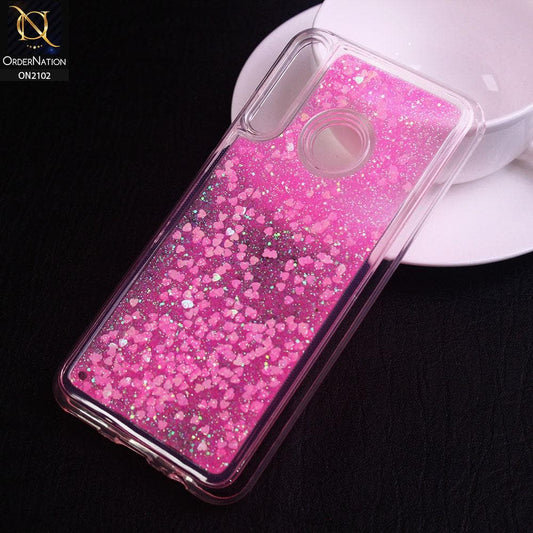 Huawei Y7P Cover - Light Pink - Cute Love Hearts Liquid Glitter Pc Back Case