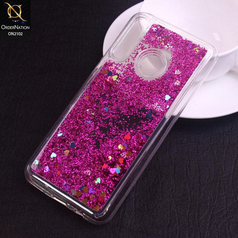 Huawei Y7P Cover - Shocking Pink - Cute Love Hearts Liquid Glitter Pc Back Case