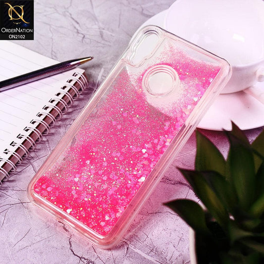 Huawei Y7 Prime 2019 / Y7 2019 / Y7 Pro 2019 Cover - Dark Pink - Cute Love Hearts Liquid Glitter Pc Back Case