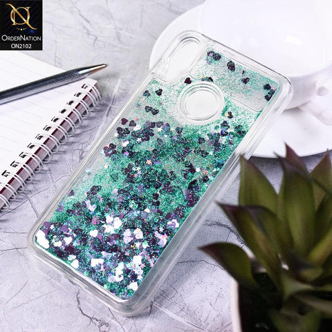 Huawei Y7 Prime 2019 / Y7 2019 / Y7 Pro 2019 Cover - Sea Green - Cute Love Hearts Liquid Glitter Pc Back Case