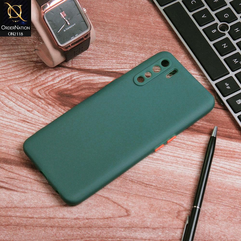 Oppo Reno 3 Cover - Green - Semi-Transparent Ultra Thin Color Button Soft Shell Case
