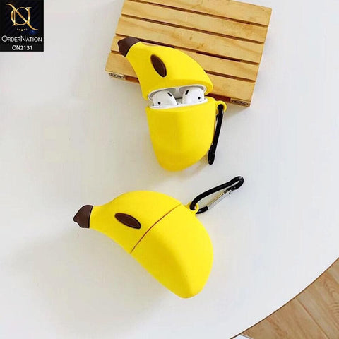 Apple Airpods 1 / 2 Cover - Yellow - Banana - Cute Silicone Cartoon Apple Airpods Case