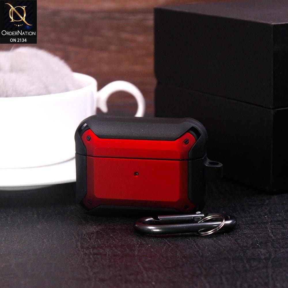 Apple Airpods 3rd Gen 2021 Cover - Black & Red - Stylish Shockproof Carabiner Case