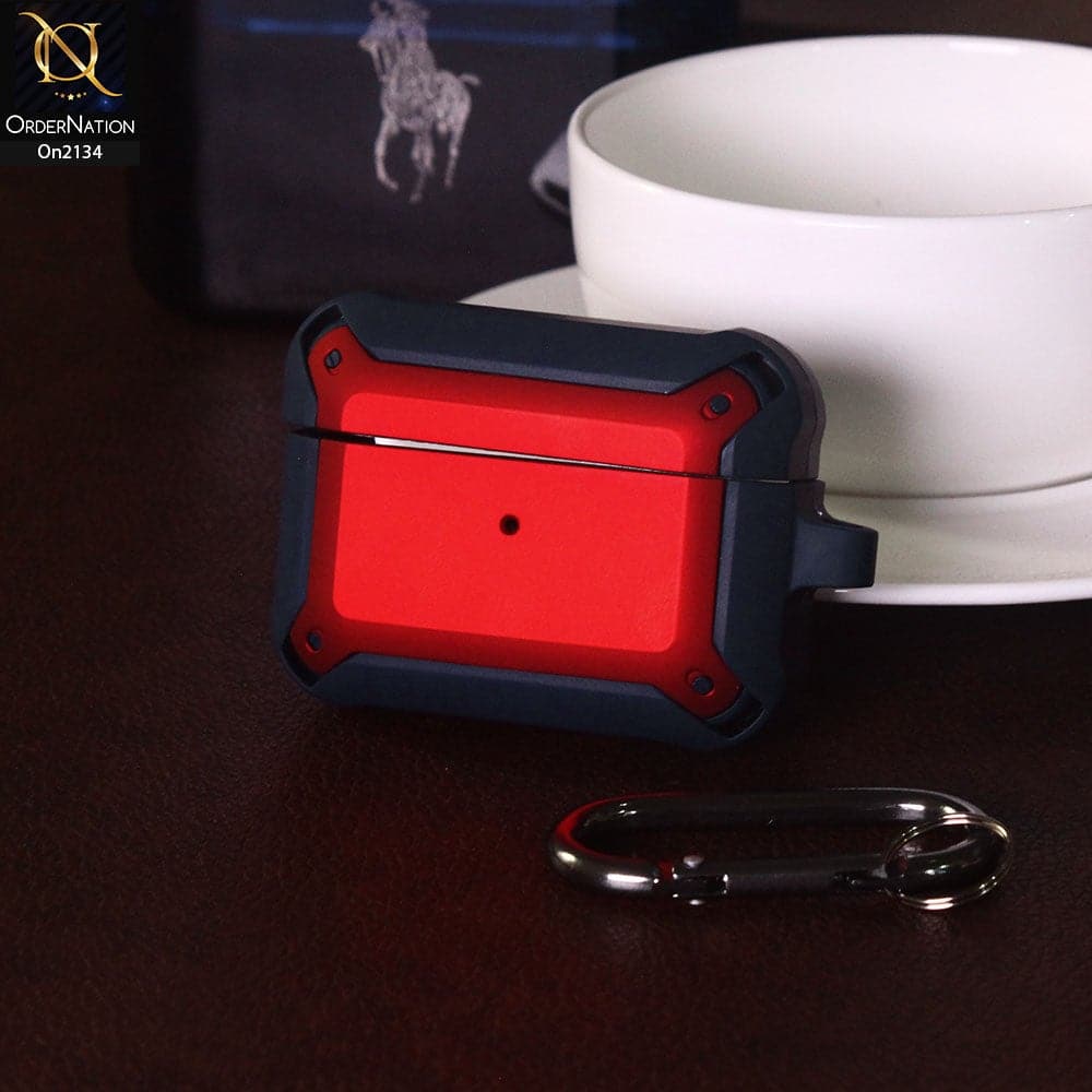 Apple Airpods Pro Cover - Red & Blue - Stylish Shockproof Carabiner Case