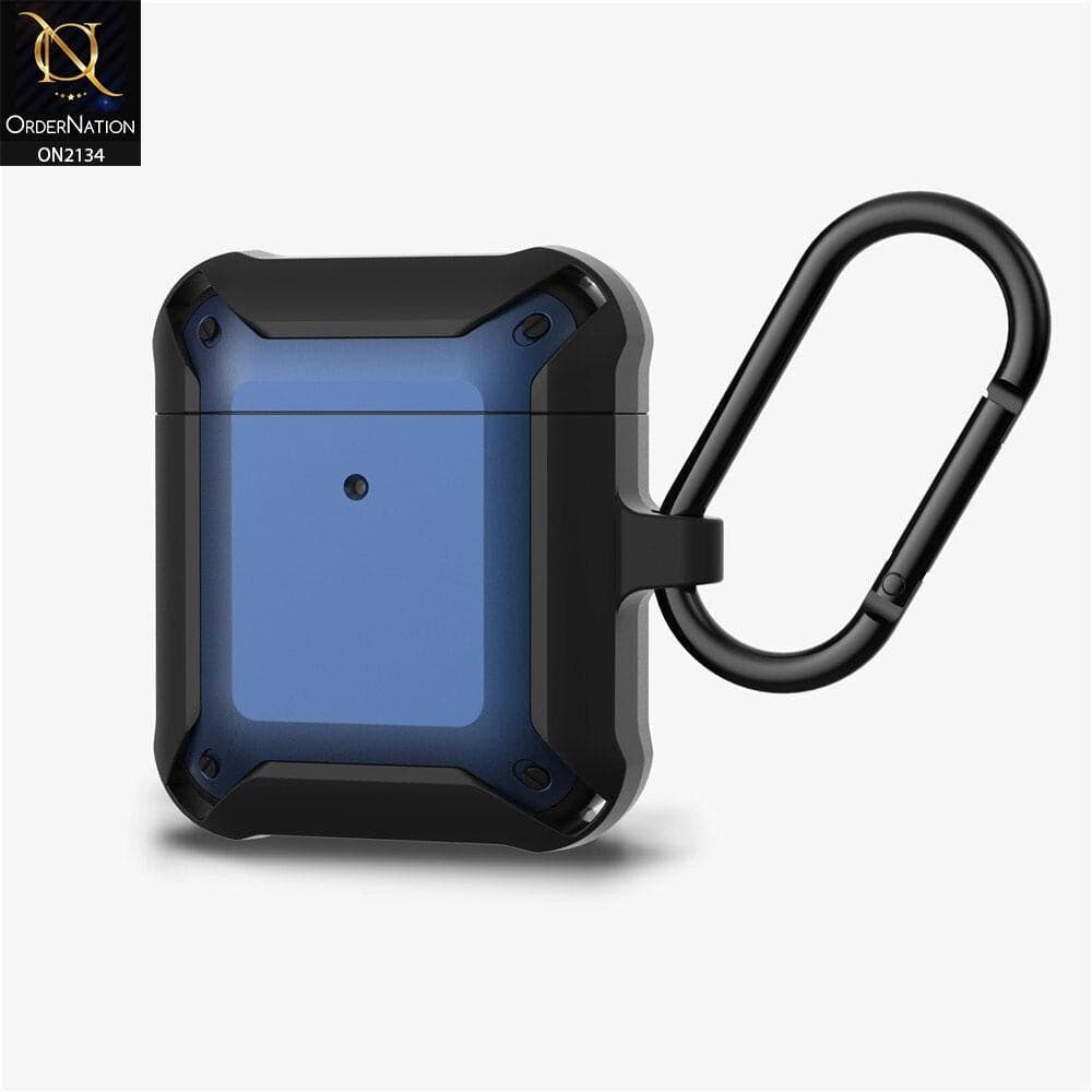 Apple Airpods 1 / 2 Cover - Black And Blue - Stylish Shockproof Carabiner Heavy Duty Case