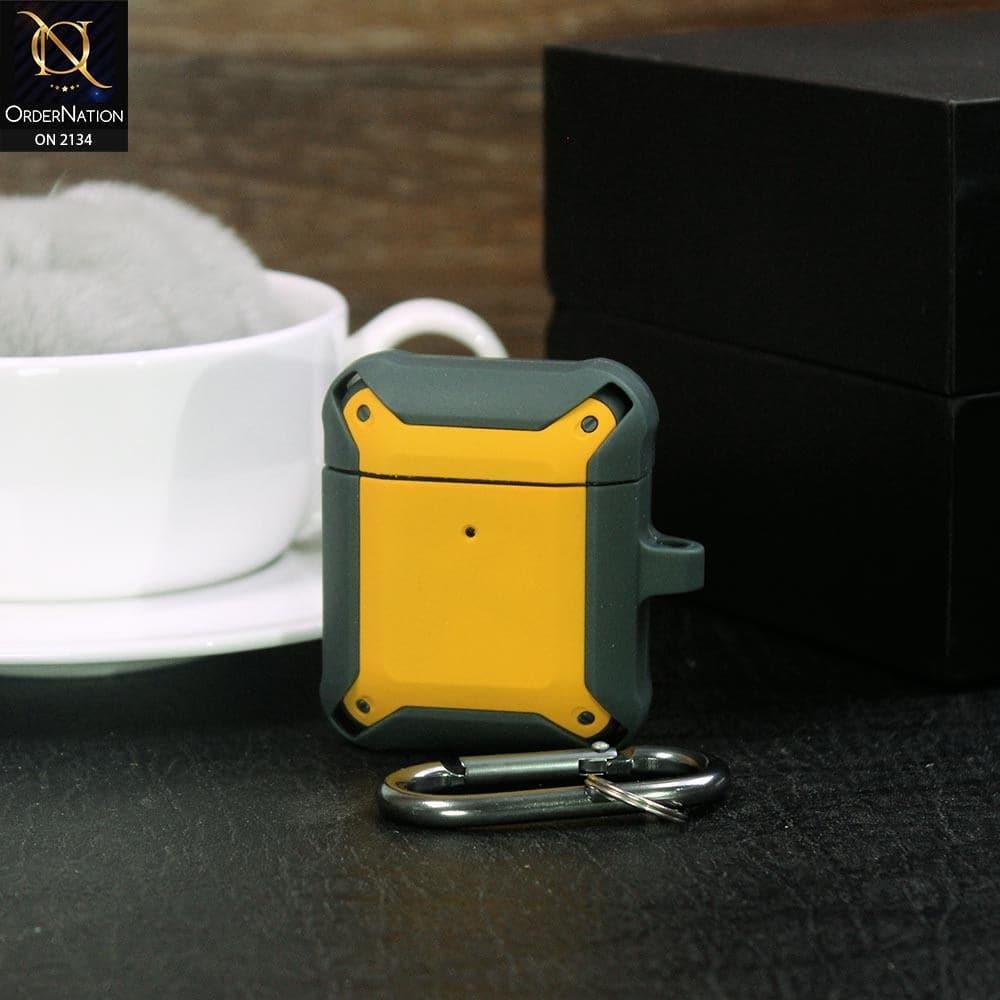 Apple Airpods 1 / 2 Cover - Yellow & Green - Stylish Shockproof Carabiner Case