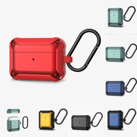 Apple Airpods Pro Cover - Black and Red - Stylish Shockproof Carabiner Heavy Duty Case