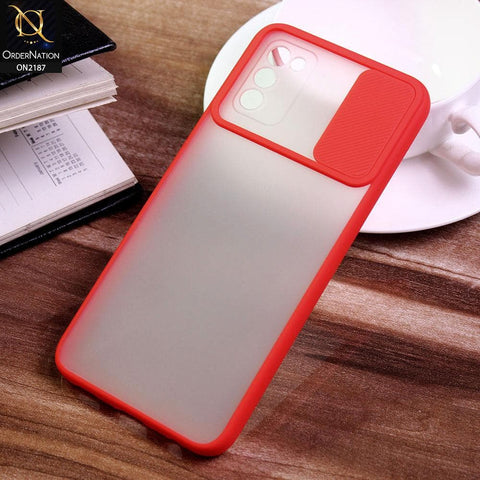 Samsung Galaxy M02s Cover - Red - Translucent Matte Shockproof Camera Slide Protection Case
