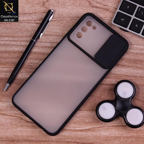 Samsung Galaxy M02s - Black - Translucent Matte Shockproof Camera Slide Protection Case