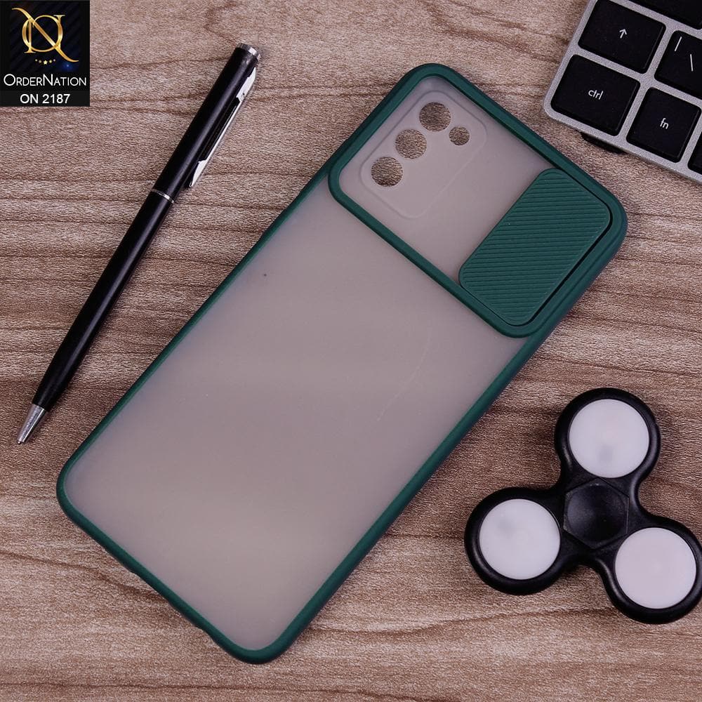 Samsung Galaxy A03s - Green - Translucent Matte Shockproof Camera Slide Protection Case