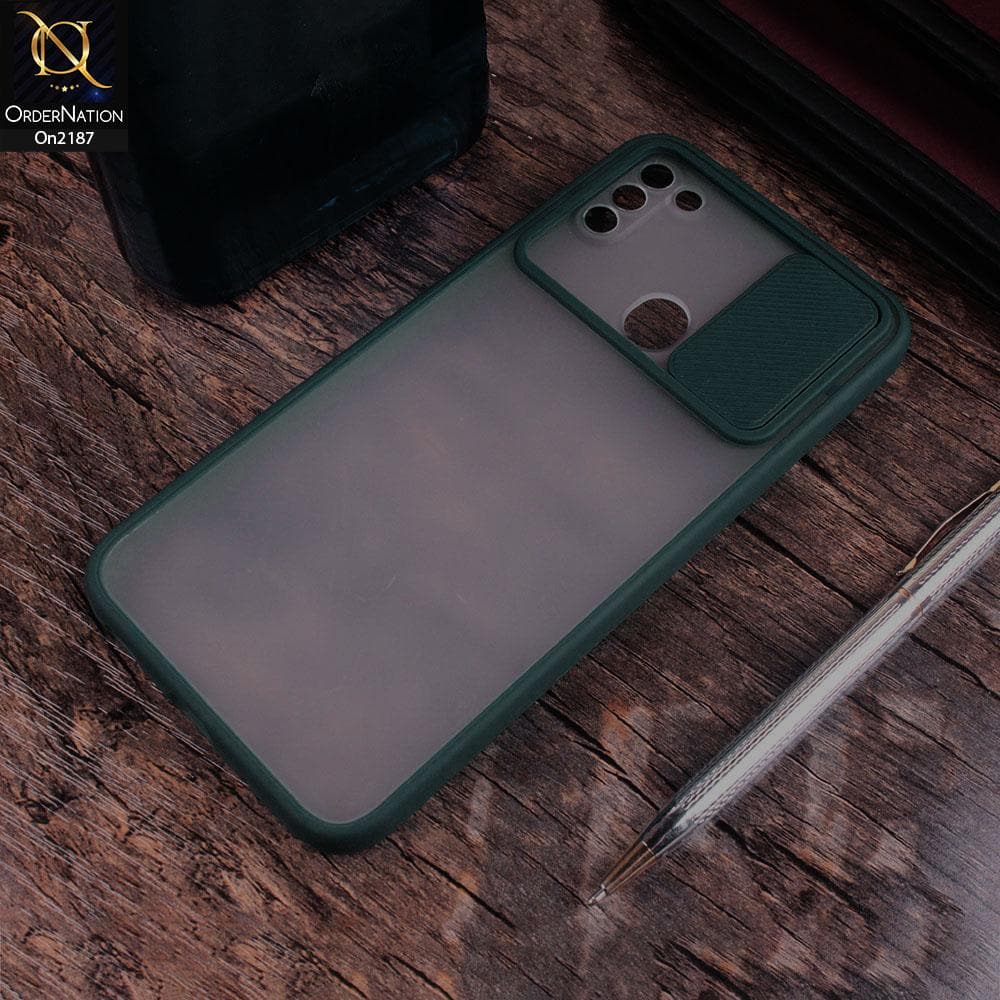 Samsung Galaxy A11 - Green - Translucent Matte Shockproof Camera Slide Protection Case