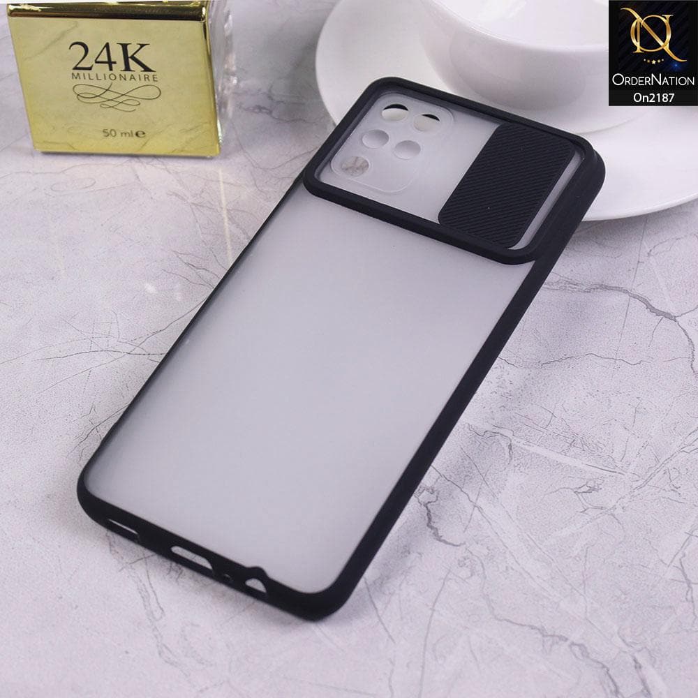 Samsung Galaxy A12 - Black - Translucent Matte Shockproof Camera Slide Protection Case