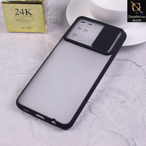 Samsung Galaxy A12 - Black - Translucent Matte Shockproof Camera Slide Protection Case