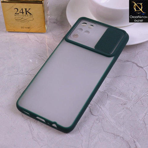 Samsung Galaxy A12 - Green - Translucent Matte Shockproof Camera Slide Protection Case