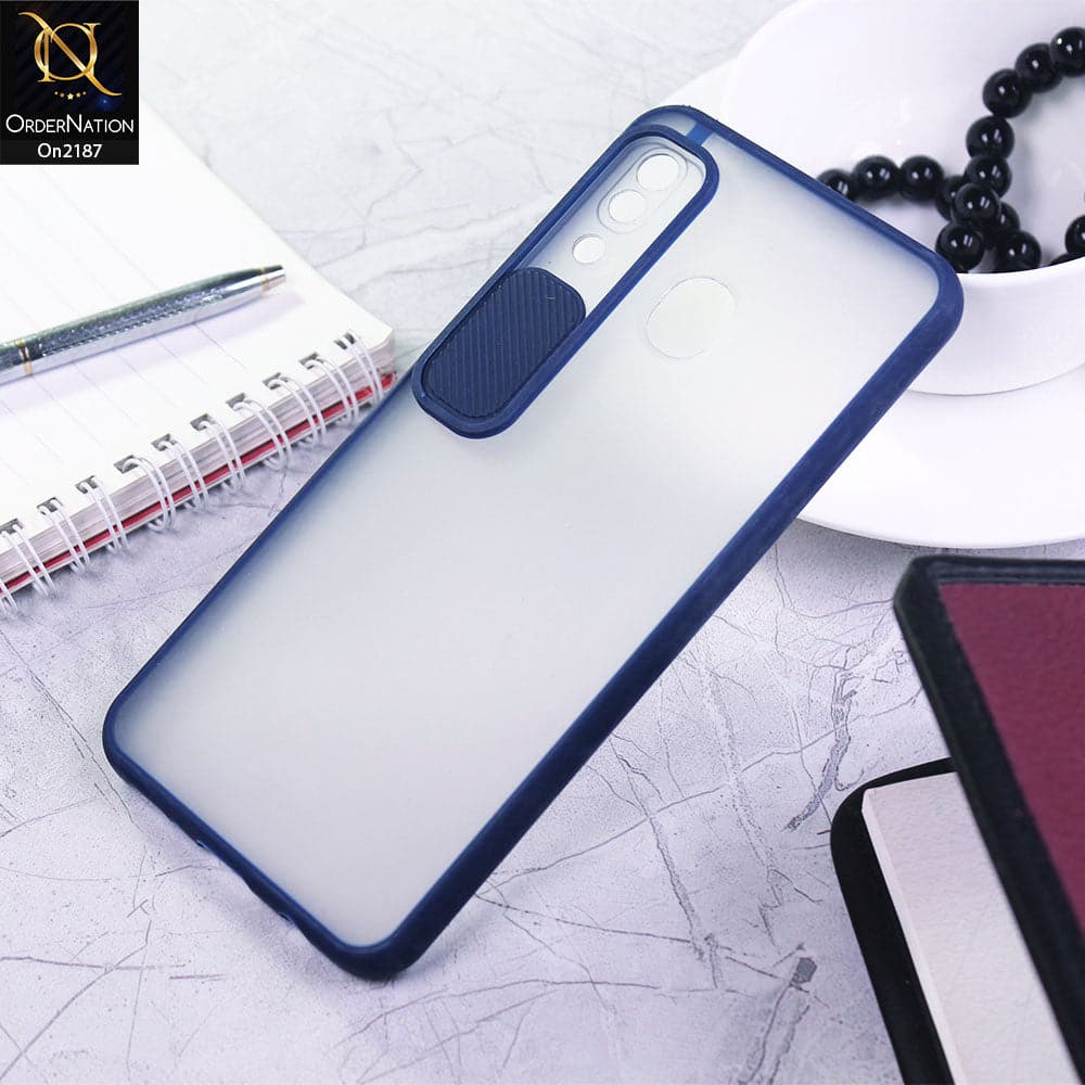 Samsung Galaxy A30 - Blue - V2 - Translucent Matte Shockproof Camera Slide Protection Case