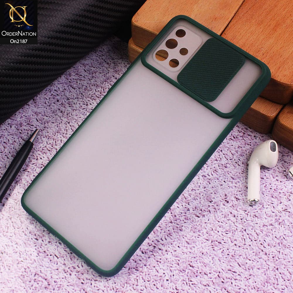 Samsung Galaxy A71 Cover - Green - Translucent Matte Shockproof Camera Slide Protection Case